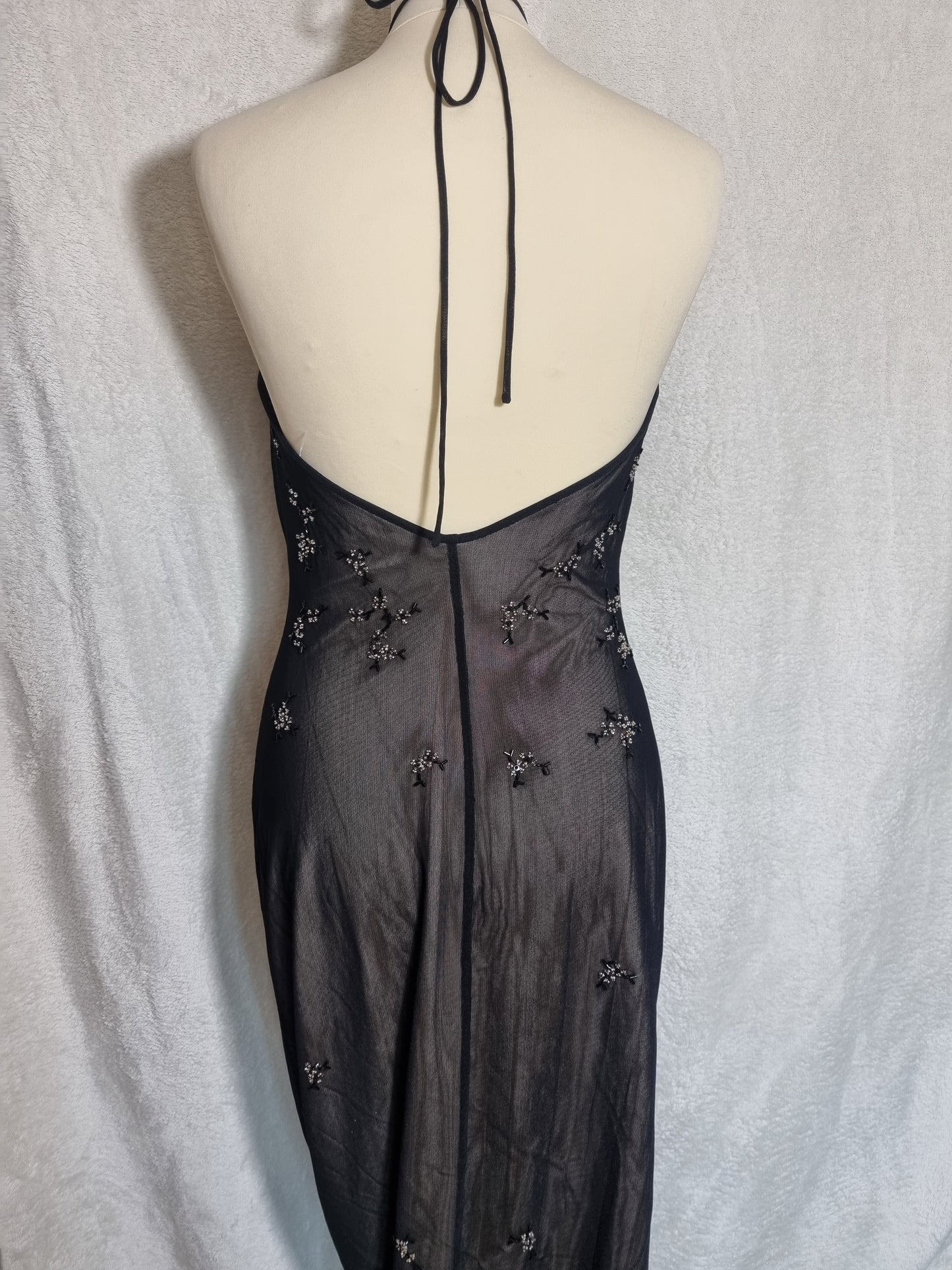 90s Abendkleid aus Netz mit Perlenstickerei