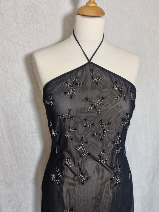 90s Abendkleid aus Netz mit Perlenstickerei